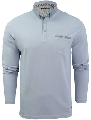 HeraH Chambray Collar Long Sleeve Polo Shirt in Light Blue