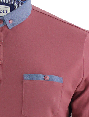 HeraH Chambray Collar Long Sleeve Polo Shirt in Dusky Pink