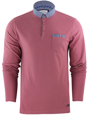 HeraH Chambray Collar Long Sleeve Polo Shirt in Dusky Pink