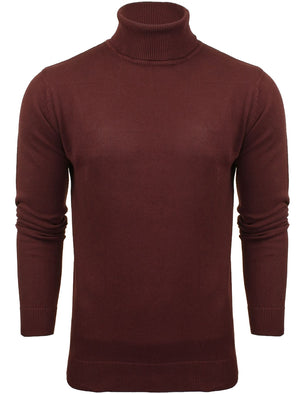 HumeD Roll Neck Cotton Knitted Jumper in Burgundy