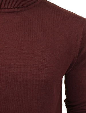 HumeD Roll Neck Cotton Knitted Jumper in Burgundy