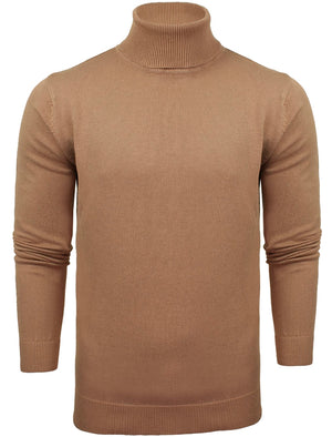 HumeD Roll Neck Cotton Knitted Jumper in Tan