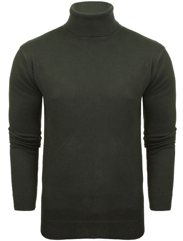 HumeD Roll Neck Cotton Knitted Jumper in Khaki