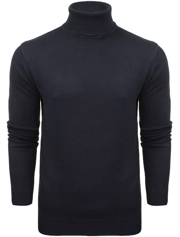 HumeD Roll Neck Cotton Knitted Jumper in Mid Blue
