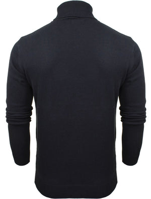 HumeD Roll Neck Cotton Knitted Jumper in Mid Blue