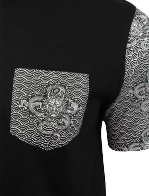 Indra Oriental Dragon Printed T-Shirt with Chest Pocket in Black - Brave Soul