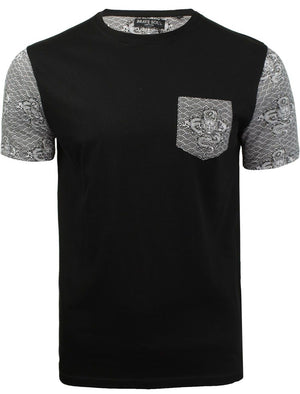 Indra Oriental Dragon Printed T-Shirt with Chest Pocket in Black - Brave Soul