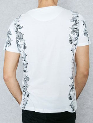 Japaness Dragon Print Crew Neck T-Shirt in White