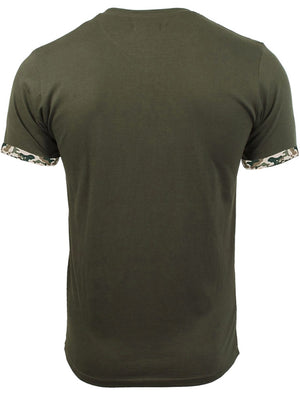 Jarvis Camo Pocket Cotton T-Shirt with Roll Sleeves in Khaki