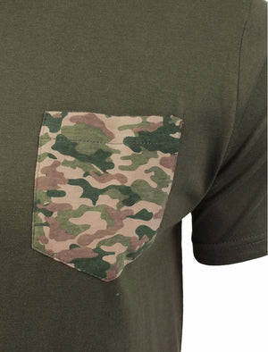 Jarvis Camo Pocket Cotton T-Shirt with Roll Sleeves in Khaki