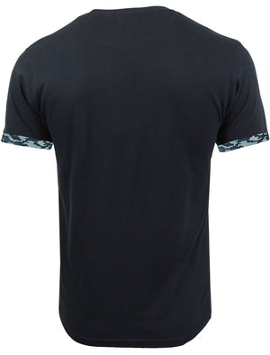 Jarvis Camo Pocket Cotton T-Shirt with Roll Sleeves in Navy