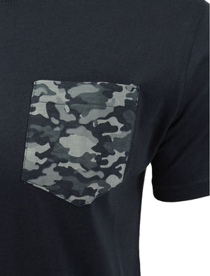 Jarvis Camo Pocket Cotton T-Shirt with Roll Sleeves in Navy