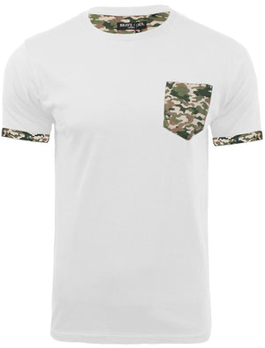 Jarvis Camo Pocket Cotton T-Shirt with Roll Sleeves in White