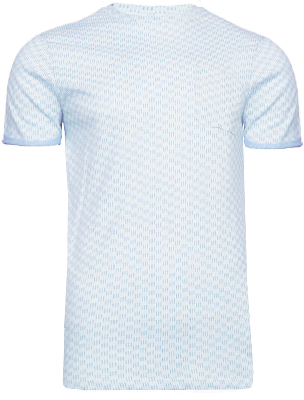 Jerry Triple Line Print Crew Neck T-Shirt With Pocket in Blue