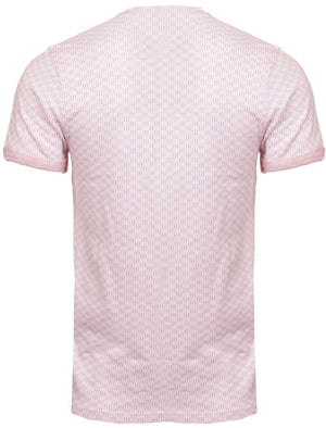Jerry Triple Line Print Crew Neck T-Shirt With Pocket in Pink