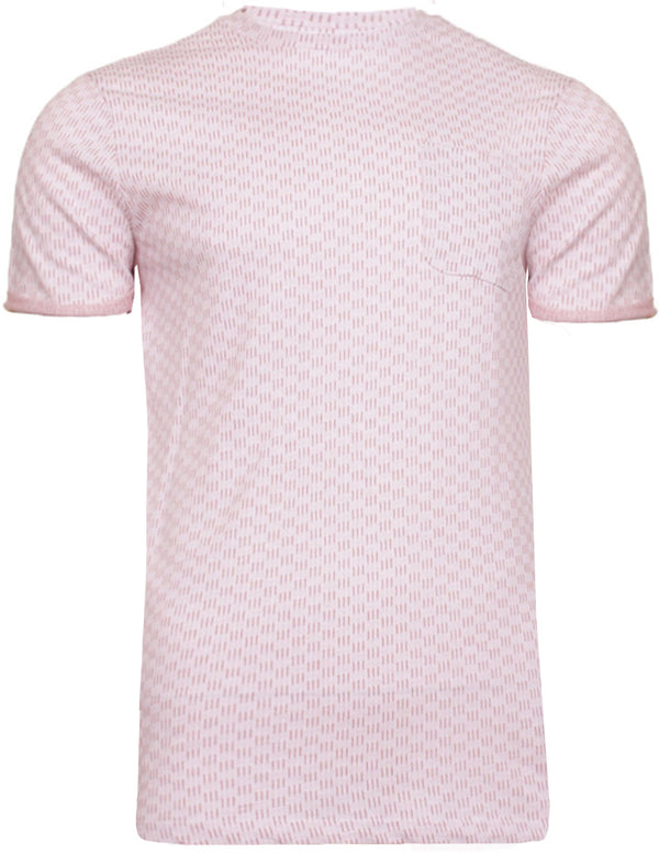 Jerry Triple Line Print Crew Neck T-Shirt With Pocket in Pink