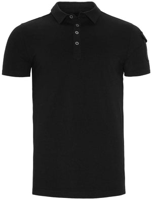 Joe Cotton Pique Polo Shirt with Military Sleeve Pocket in Black