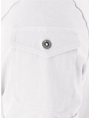 Joe Cotton Pique Polo Shirt with Military Sleeve Pocket in White