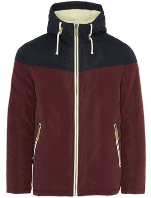 Koeman Colour Block Hooded Windbreaker Jacket in Burgundy