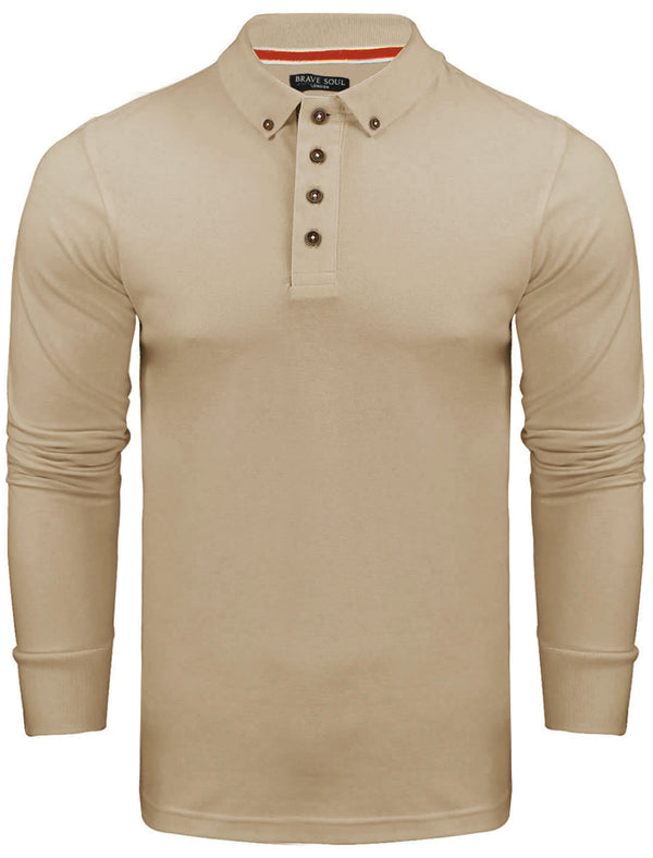 Howell Long Sleeve Polo Shirt in Mushroom