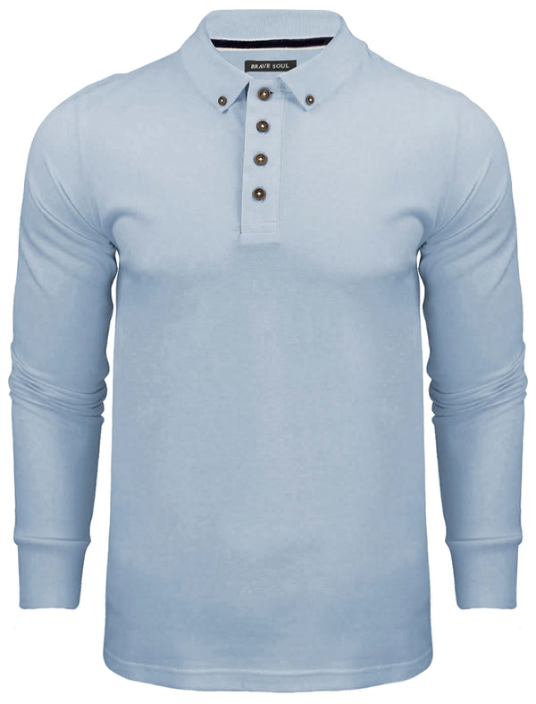 Howell Long Sleeve Polo Shirt in Light Blue