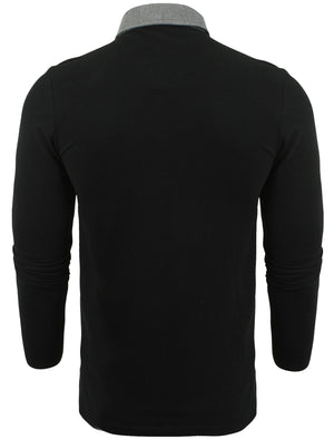 Herae Chambray Collar Long Sleeve Polo Shirt in Black