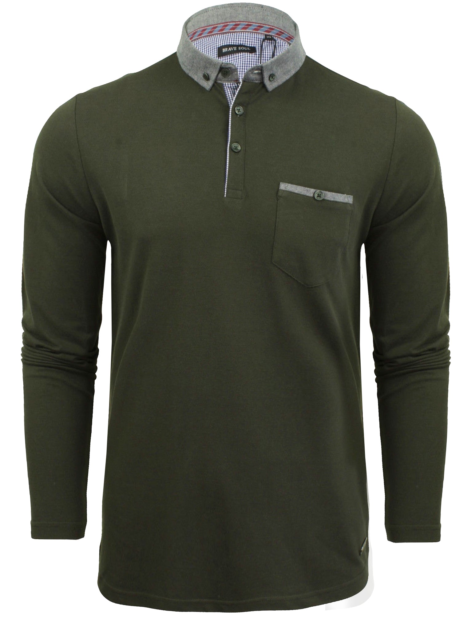 Herae Chambray Collar Long Sleeve Polo Shirt in Khaki Tokyo Laundry