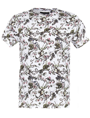 Macaque Print Crew Neck Cotton T-Shirt in White