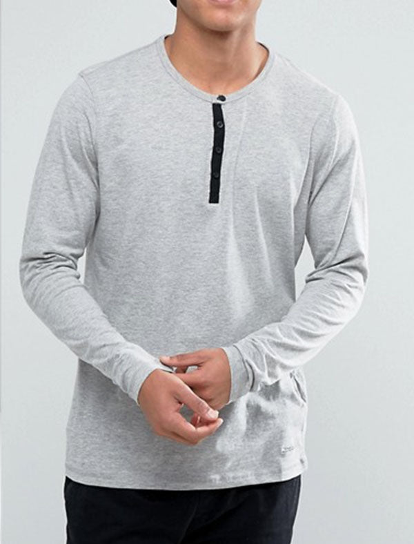 Marbel Long Sleeve Henley Top in Light Grey Marl