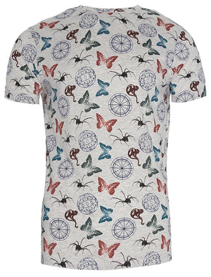 Medley Print Crew Neck Cotton T-Shirt in Oatgrey