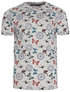 Medley Print Crew Neck Cotton T-Shirt in Oatgrey