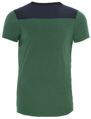 Mercury Panelled V Neck Cotton T-Shirt in Green