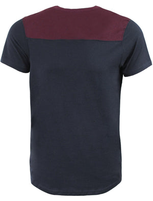 Mercury Panelled V Neck Cotton T-Shirt in Navy