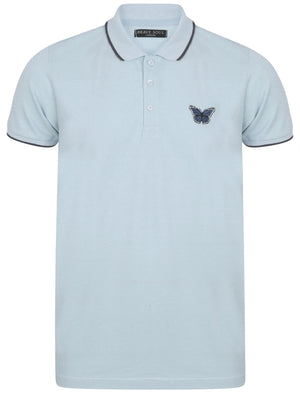 Monarch Cotton Polo Shirt with Butterfly Print in Light Blue