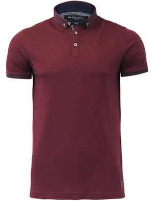 Surf Printed Collar Textured Polo Shirt in Bordeaux
