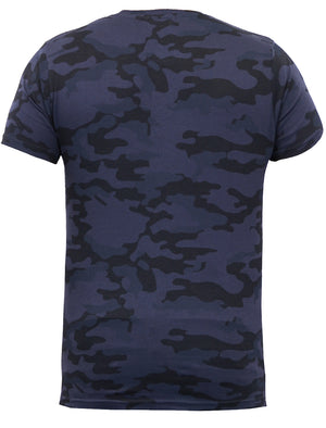 Albert Camo Print T-shirt with Lateral Zips in Navy