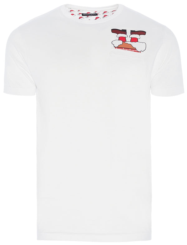 Chimney Novelty Christmas T-Shirt with Chest Pocket in Optic White