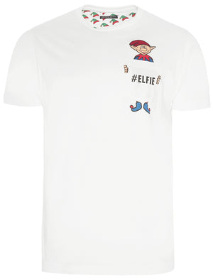 Elfie Novelty Christmas T-Shirt with Chest Pocket In White