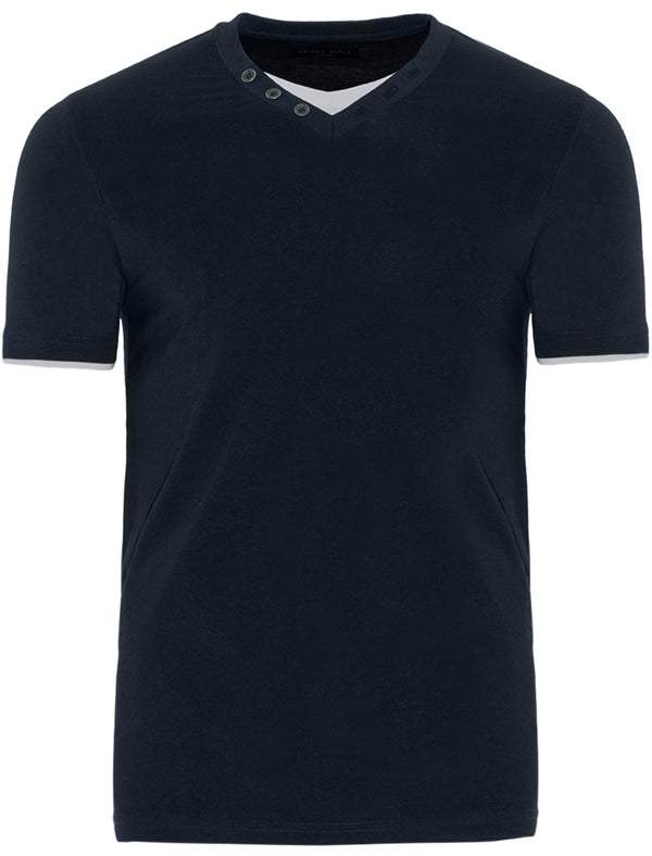 FableC Mock Insert Short Sleeve T-Shirt in Navy