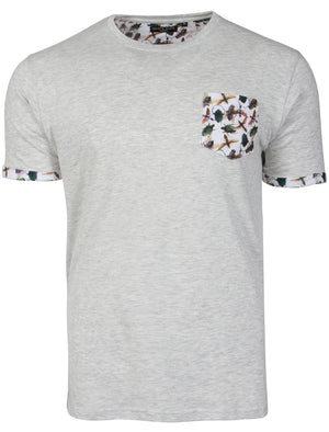 Fly Roll Cuff Cotton T-Shirt with Chest Pocket in Ecru