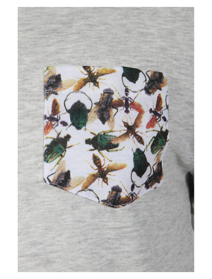 Fly Roll Cuff Cotton T-Shirt with Chest Pocket in Ecru