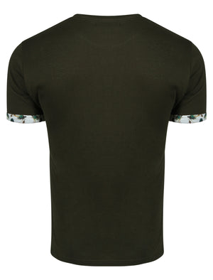 Fly Roll Cuff Cotton T-Shirt with Chest Pocket in Khaki