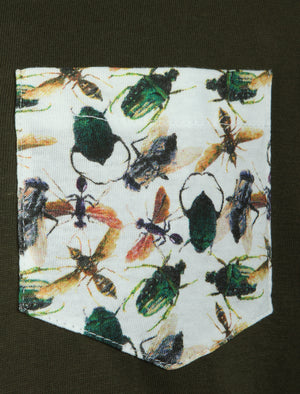 Fly Roll Cuff Cotton T-Shirt with Chest Pocket in Khaki