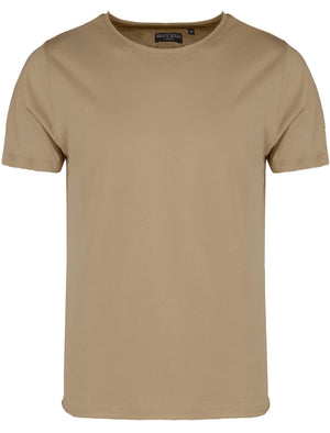 FresherB Raw Edge Crew Neck Basic T-shirt in Beige