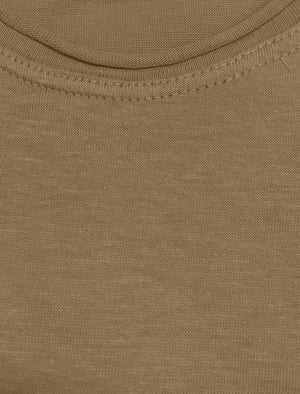 FresherB Raw Edge Crew Neck Basic T-shirt in Beige