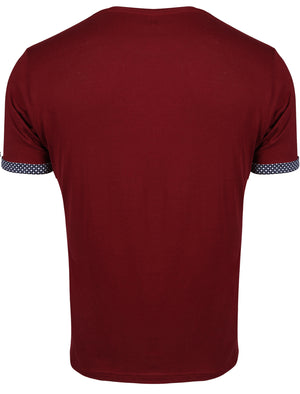 Sphere Roll Cuff Cotton T-Shirt with Chest Pocket in Burgundy