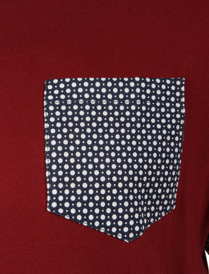 Sphere Roll Cuff Cotton T-Shirt with Chest Pocket in Burgundy