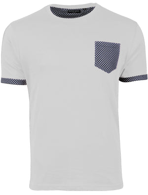Sphere Roll Cuff Cotton T-Shirt with Chest Pocket in White