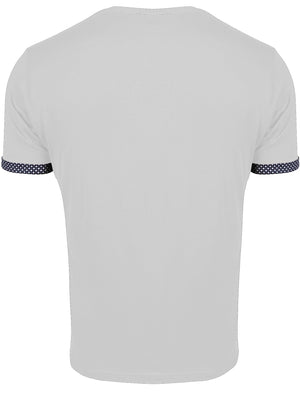 Sphere Roll Cuff Cotton T-Shirt with Chest Pocket in White