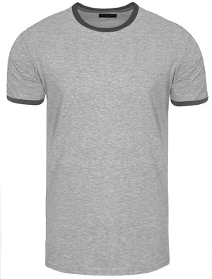 TallonB Ringer Short Sleeve Cotton T-Shirt in Light Grey Marl